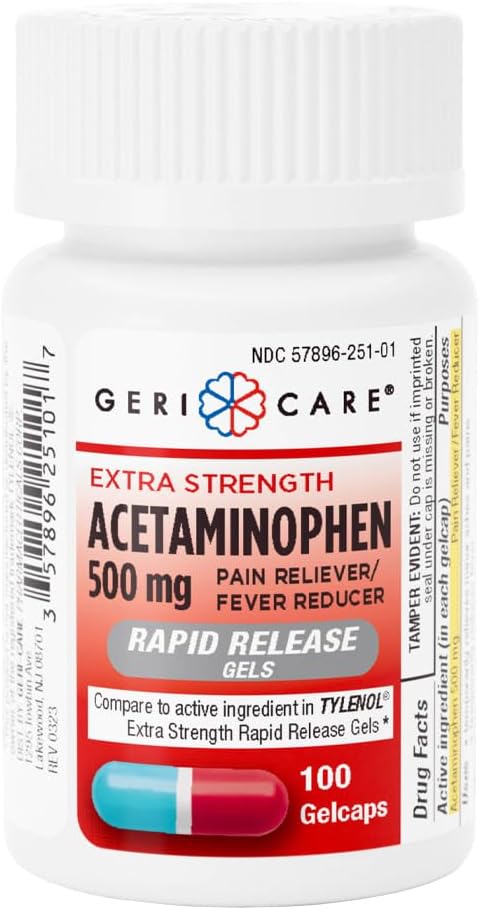 Gericare תוספת כוח Acetaminophen 500 מ"ג שחרור מהיר Gelcaps, כאב הקלה 100 הרוזן (pack של 1)