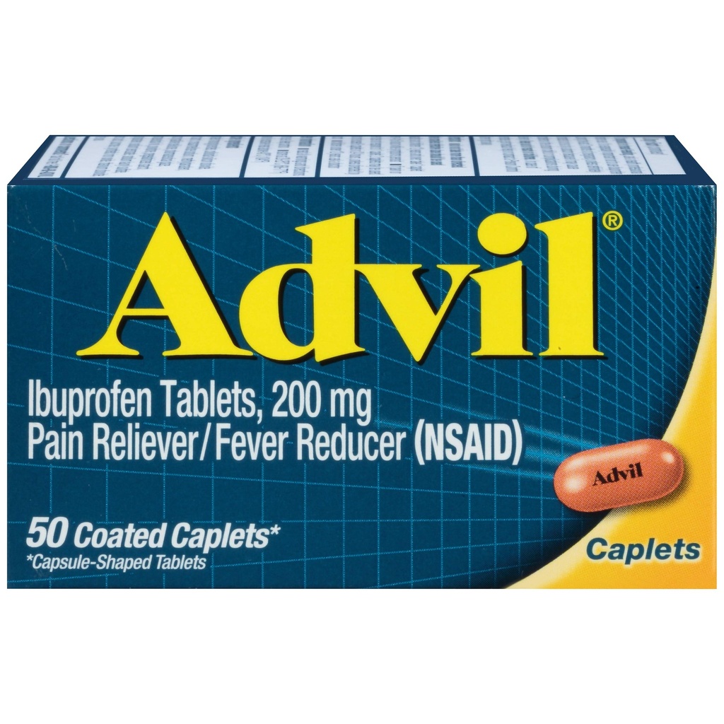 Advil Pain Reliever and Fever Reducer, Pain Relief Medicine with Ibuprofen 200mg for Headache, Backache, Menstrual Pain and Joint Pain Relief - 50 Coated Caplets