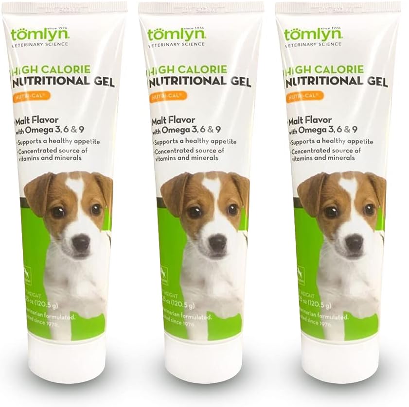 Tomlyn Foodsal-Cal Malt-Flavored High-Calorie Nutritional Gel for Puppies, מסייע לתמוך Appetite בריא המספק קלוריות נוספות, ויטמינים ומינרלים בתוסף Tasty, 4.25oz-3 Pack