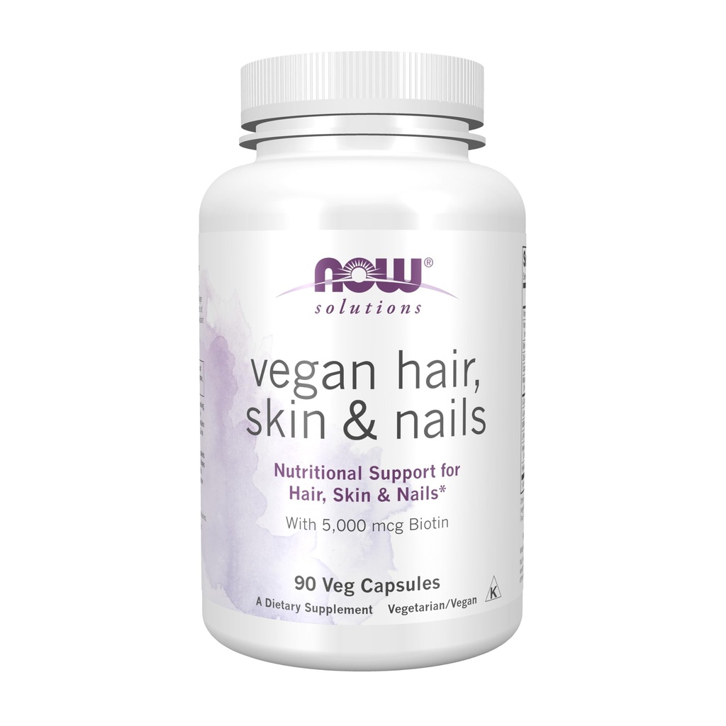 Now Foods Solutions, שיער טבעוני, Skin & Nails, תמיכה תזונתית עם 5,000 mcg Biotin, 90 ואג קפסולות