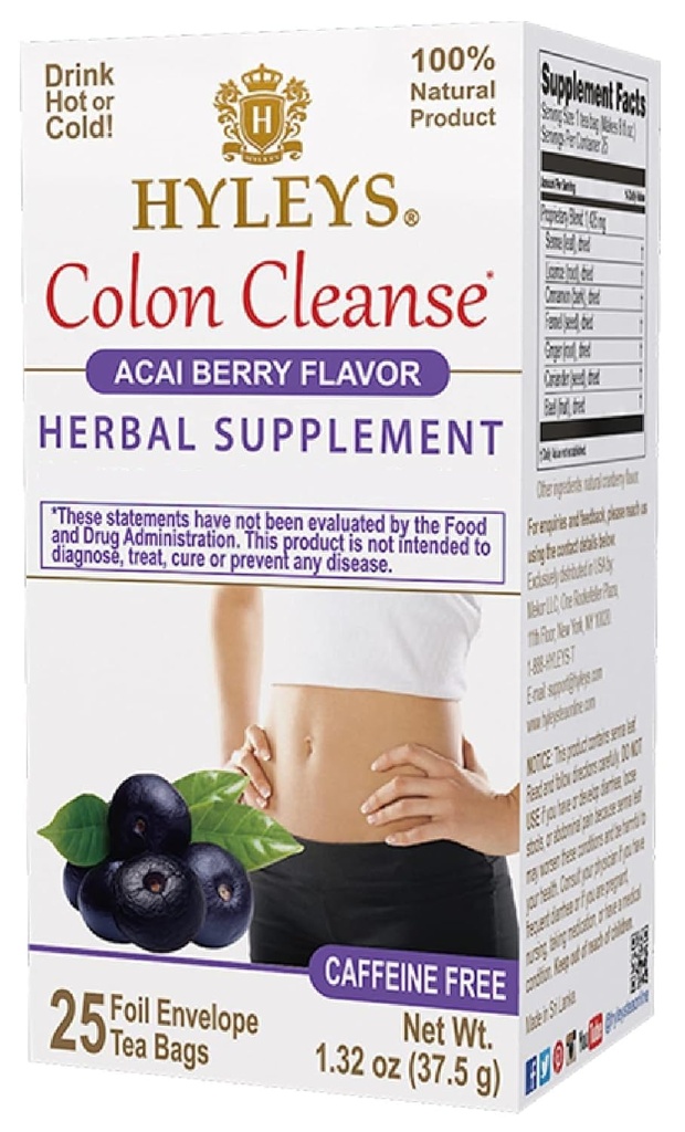 Hyleys קול ניקוי תה Acai Berry Flavor - 25 Tea Bags (12 Pack - 300 Tea Bags Total)