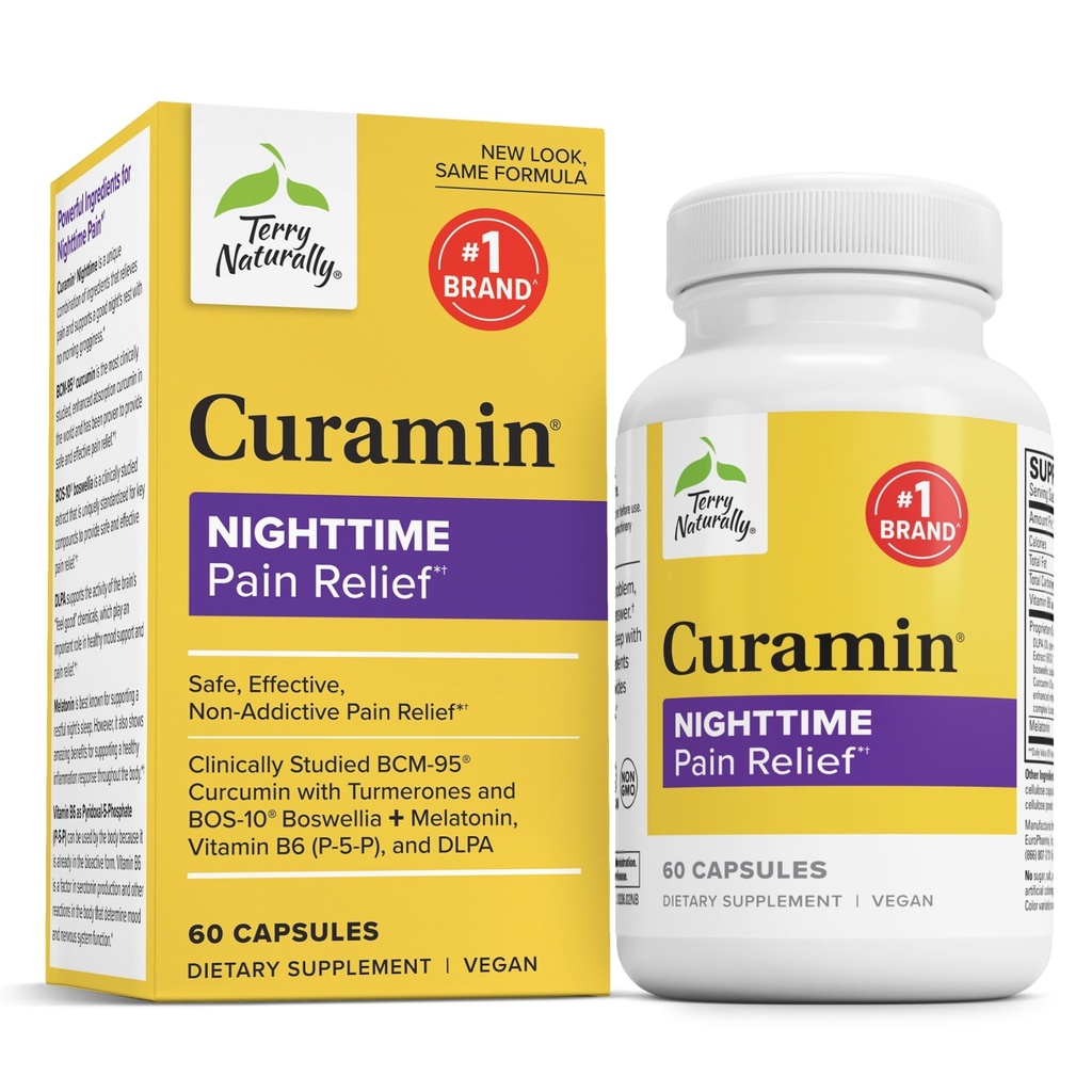 טרי קרמיין Nighttime - Curcumin & DLPA קפסולת - תוסף non-GMO לתמיכה בשינה בריאה ורגיעה - תוסף צמחי עם מלטונין - 60 קפסולות