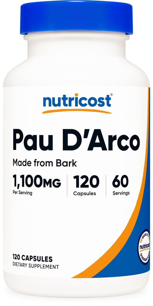 חומרים מזינים PAU D'Arco Inner Bark 1100 מ"ג, 120 קפסולות צמחוניות (60  משרת) - Non-GMO & Gluten Free