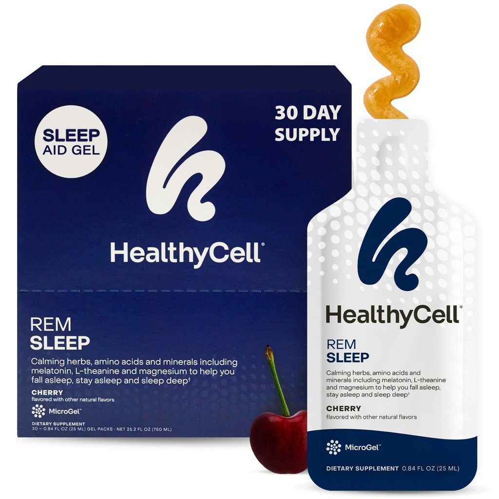 תוספי מזון REM Sleep Aid עבור מבוגרים - נוזל גל תוספת תוספת תוספת תוספת שינה עם מלטונין, מגנזיום, L-theanine, GABA & Natural Calming Herbs - 30 Gel Packs, Cherry Flavoreded