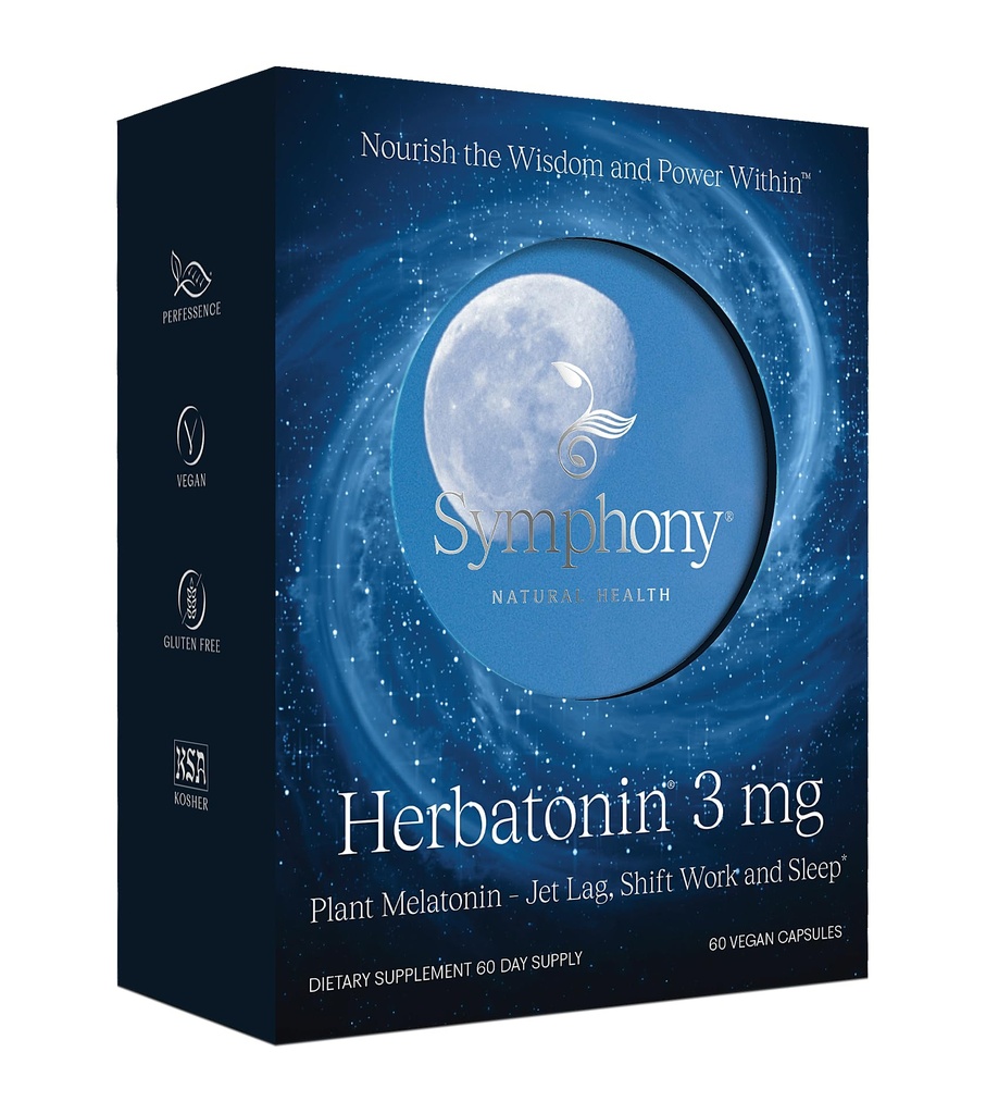 Herbatonin 3 מ"ג - The Only Natural Plant Melatonin Natural Sleep Cycle, שעון גוף ו- Circadian Rhythm Support for Jet Lag, 60 קפסולות טבעוניות (60 יום אספקה)