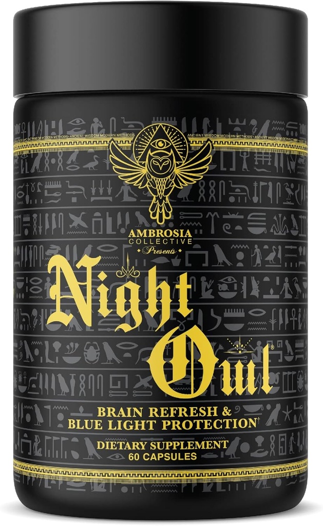 Ambrosia Night Owl - עין בריאות | הגנה מפני אור כחול עין סטרין | Alpha Brain Waves & Brain Recovery | Lutemax 2020, Suntheanine, Magtein | 60 קפסולות Veggie