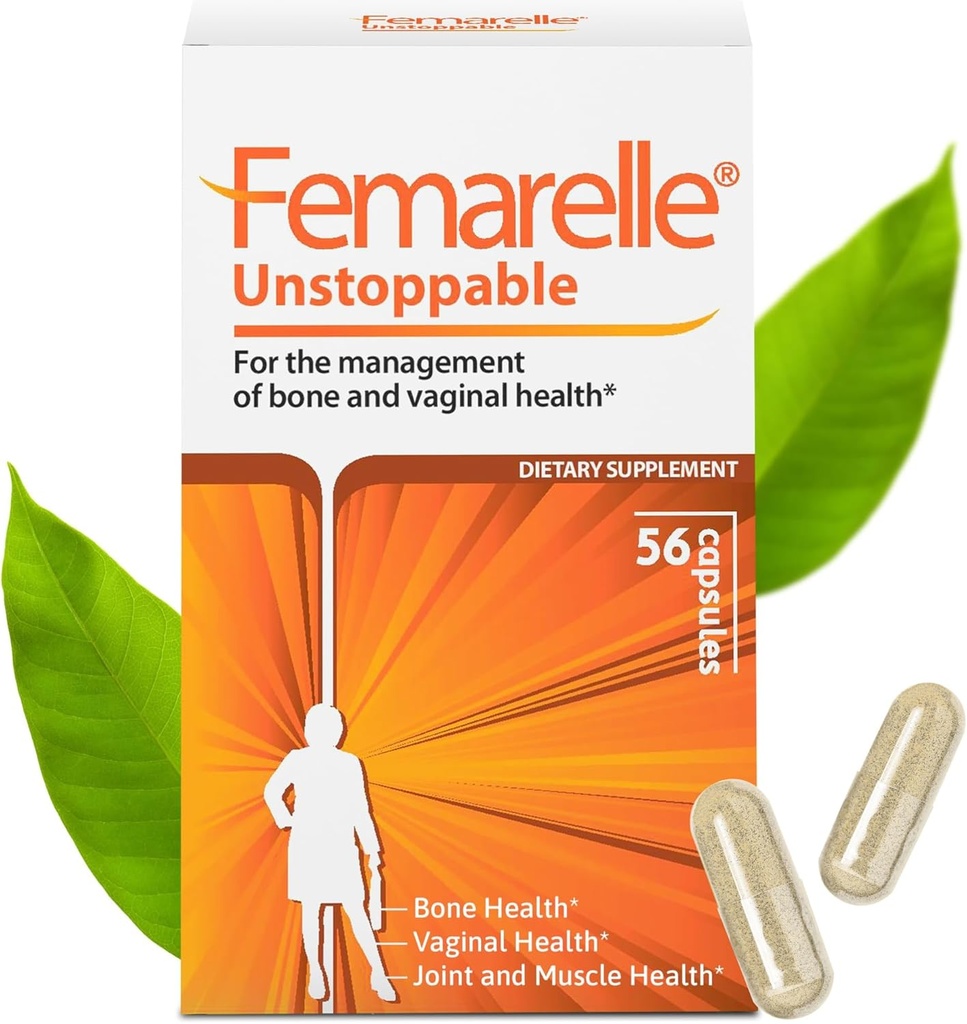 Femarelle® Unstoppable - תוספת דיוטי לנשים - תמיכה בעצמות, שרירים ופרקים & Vaginal בריאות - 56 קפסולות - Non-Hormonal -  Stu קלינית