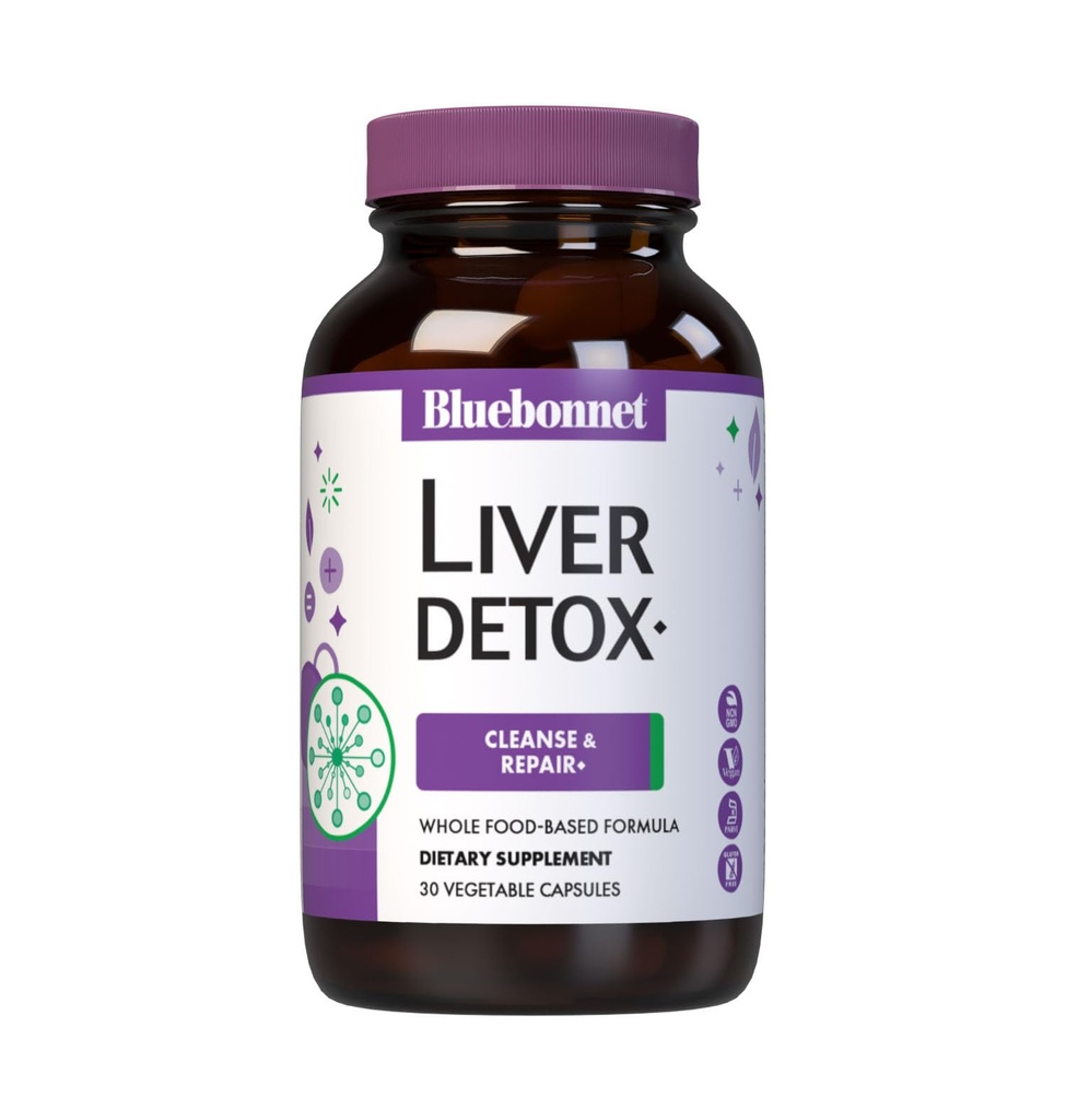 Bluebonnet Nutrition Liver Detox, Liver Health *, Antioxidant Protection *, Soy-Free, Gluten-Free, Professional Certified, Non-GMO, ללא חלב, 30 קפסולות ירקות, 30 משרתים