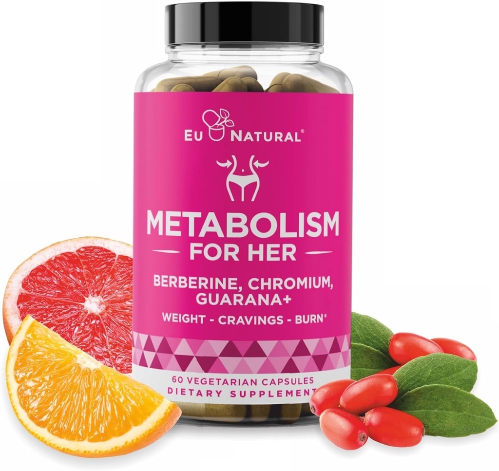 Metabolism for Her - Appetite & Metabolism Support for Women - Curb Cravings, Reduce Caloric Intake & Promote Feelings of Fullness - Berberine, Chromium Picolinate & Guarana - 60 Veg Capsules