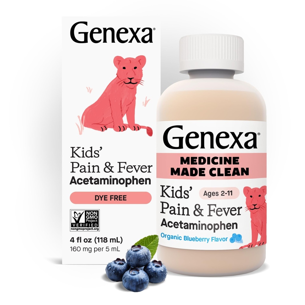 Genexa Children's נקיים Acetaminophen | רופאי ילדים מעדיפים רכיבים | Pain & Fever reductionr for Kids