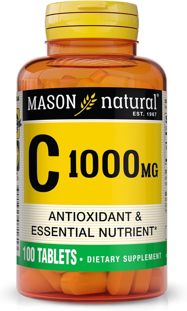 MASON NATURAL ויטמין C 1000 מ"ג, 100 יום אספקה, תומך מערכת החיסון בריאה, אנטי-חמצן חיוני, 1 Pack
