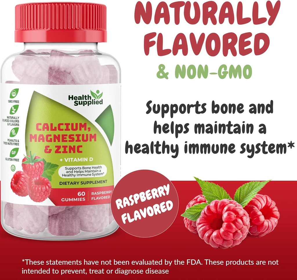 Calcium Magnesium & Zinc + ויטמין D Gummies | עצמות בריאות Immune בריאות אנרגיה ותפקוד השרירים | Daily Dietary ויטמין תוסף | עבור מבוגרים, מתבגרים | פרייפרי פלאדור