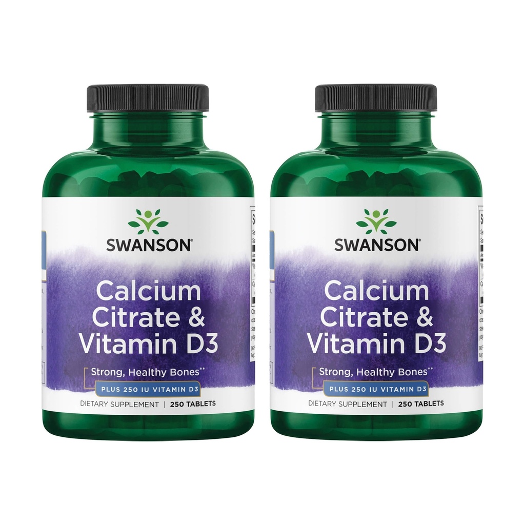 סוונסון Calcium Citrate & ויטמין D3 250 Tabs (2 Pack)
