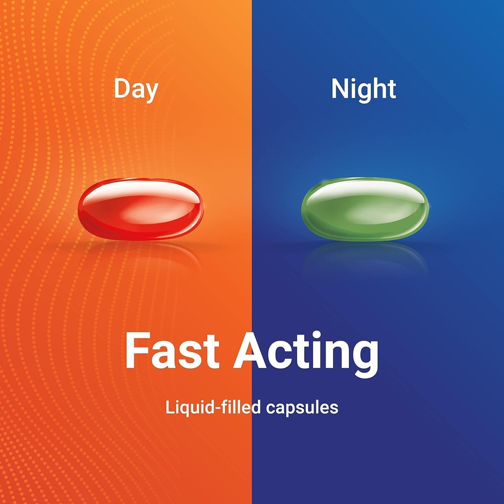 AXIV Day & Night Cold & Flu Medicine Combo Pack Softgels, Daytime & Nighttime הקלה עבור כאבי ראש, Fever, Sore גרון, נקניקיות קטנות וכאבים, & Cough, 72 Softgels