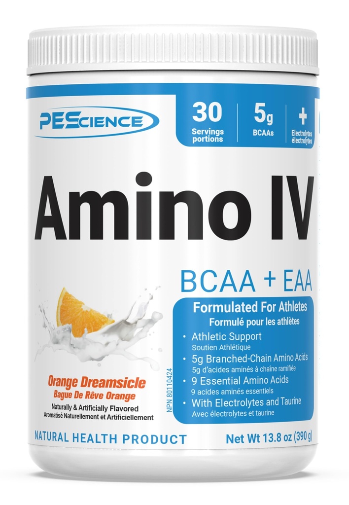 PEScience Amino IV BCAA & EAA אבקה, Amino Acids, טאורין, אלקטרוליטים עבור הידרציה ושיקום שרירים, סוכר חינם לגברים ונשים, פוסט עבודהout - Orange Dreamsicle - 30 משרתים