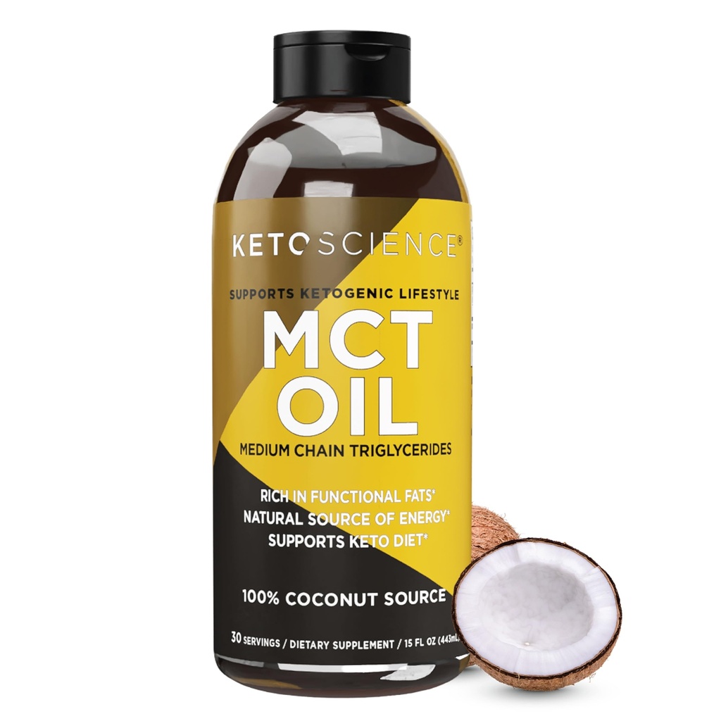 KETO SCIENCE Ketogenic MCT שמן, תוספת תזונתית, עשוי מ-100% קוקוס, מקדם אנרגיה, Unflavored, 15 Fl Oz