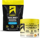 100% אבקת חלבון Whey, Unflavored 2 lb & הידרה + אנרגיה אלקטרוליטטס, אורנג מנגו 40 משרת