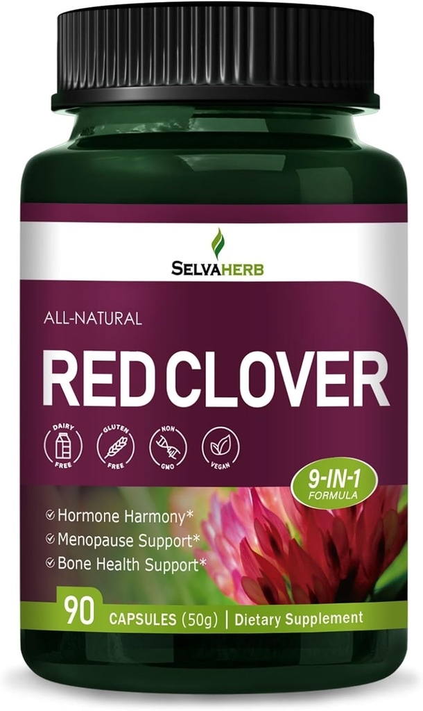 Red Clover Blossoms Herb הורמון קפסולות עבור נשים, Menopause להקלה צמחים תוספי עם Black Cohosh Wild ים טבעי לחלץ. 90 Count