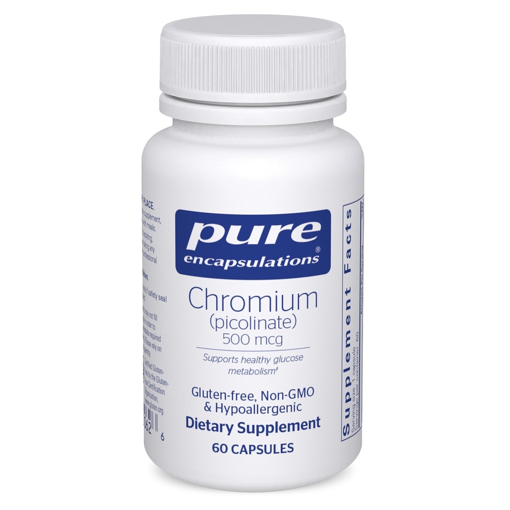 Pure Encapsulations Chromium (Picolinate) 500 mcg - עבור Lipid & Carbohydrate Metabolism* - מינרלים תוספת - תוספת גבוהה Chromium - טבעוני וגלוטן חינם - 60 קפסולות