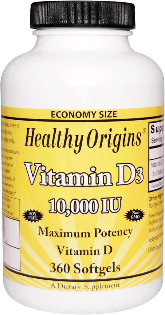 מקורות בריאים ויטמין D3 מקסימום עוצמה 10,000IU 360 Softgels, כולל של 2 חבילות