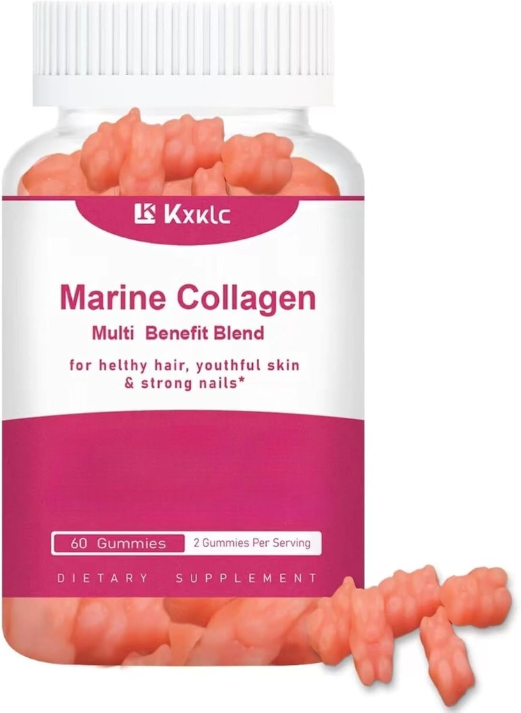 Marine Collagen Gummies- Multi-Benefit בלגן של ויטמין Collagenmies לתמיכה בעור בריא עם ויטמין C, Zinc ו- Biotin, hydrolyzed Collagen.