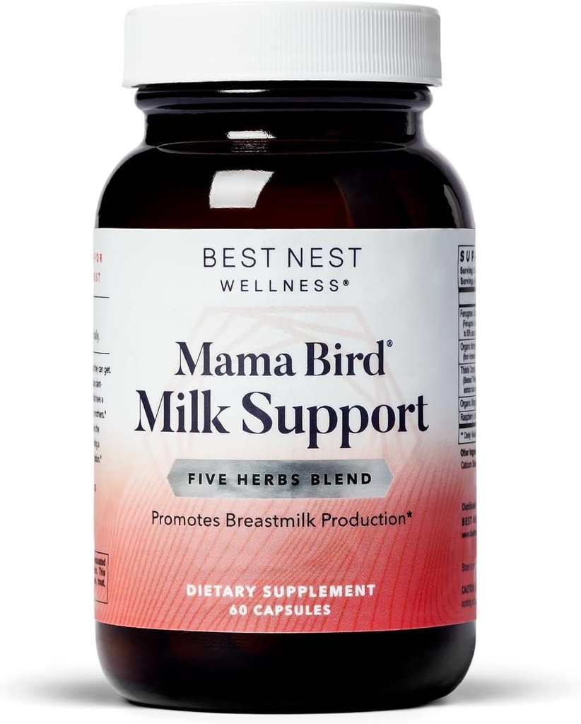 Best Nest Wellness Mama Bird Milk Support - תוספת תמיכה של חלב אם בריא - תמיכה בהנקה עם Fenugreek & Moringa - מסייעות לאספקת חלב לתינוק - 60 קפסולות