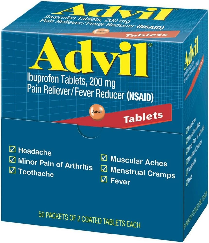 עו"ד Ibuprofen, 200 מ"ג, 50 Packets של 2 טבליות coated (Pack של 4)