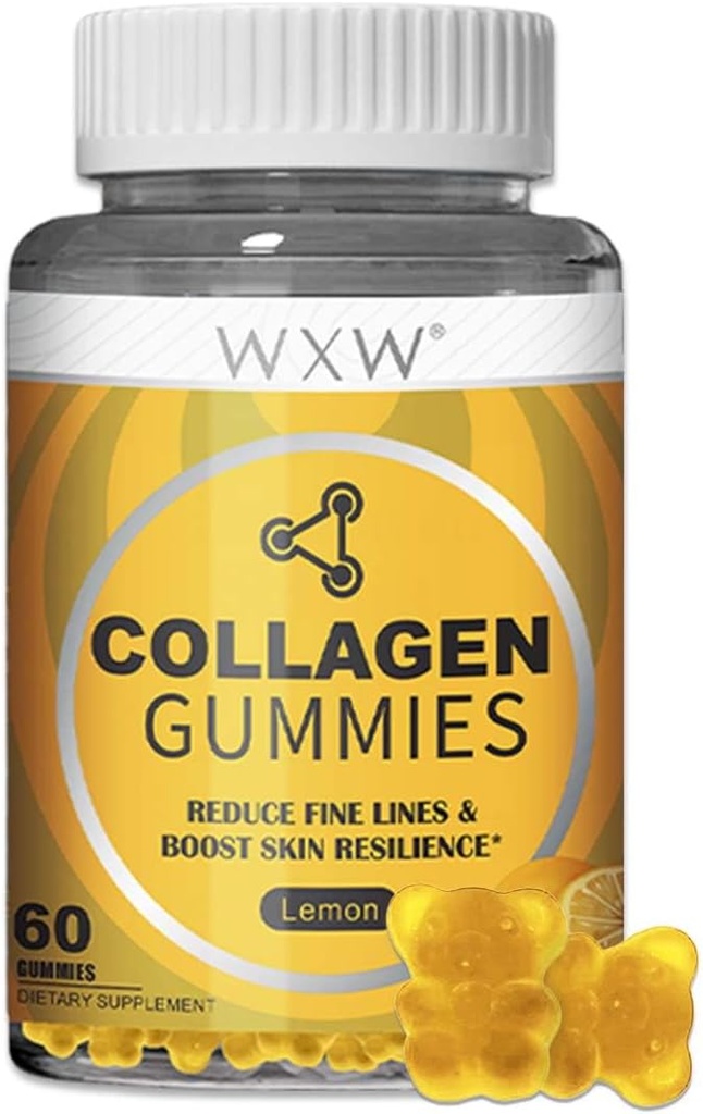 WXW hydrolyzed Collagen Peptides חניכיים לנשים, Non-GMO Anti-Aging פורמולה עם ביוטין, Zinc, ויטמין C & E לשיער, עור וציפורים | 60ct, Lemon Flavor