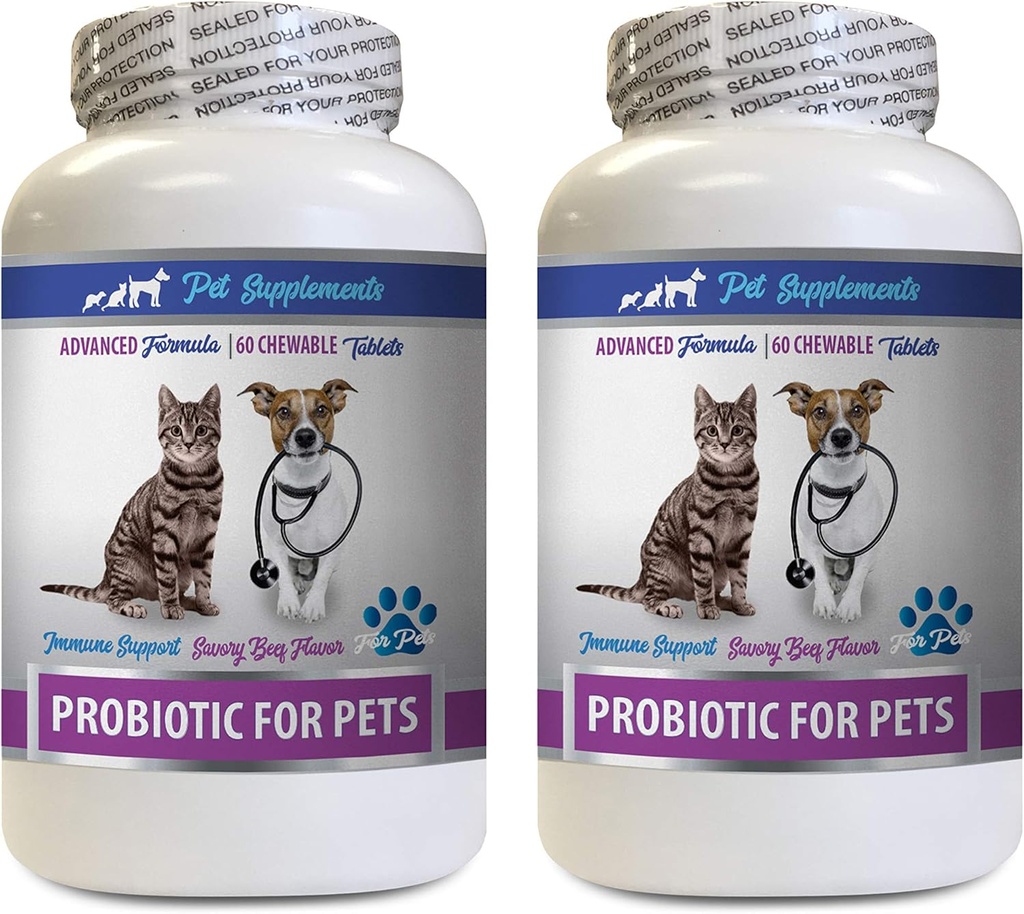 כלב פרוביוטיקה ואנזימים העיכול - ProBIOTICS עבור חיות מחמד - כלבים חתולים - Bad Gas and Breath Treats - Advanced Immune Boost - כלב פרוביוטיקה עבור Bad Breath - 2 בקבוקי בקבוק (120 טיפולים)