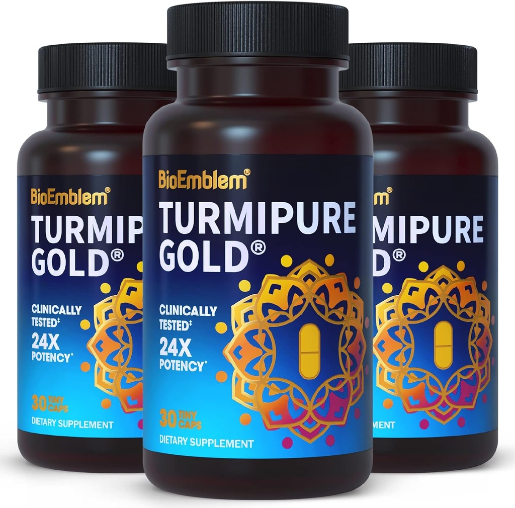 Bio Emblem Turmeric Curcumin עם קליני למד TurmiPure - תמיכה משותפת, תוספי דלקת בריאות תוספת Turmeric - 1 Small Cap Daily, 24x More Absorption Than Others - non-GMO, 90 משרתות