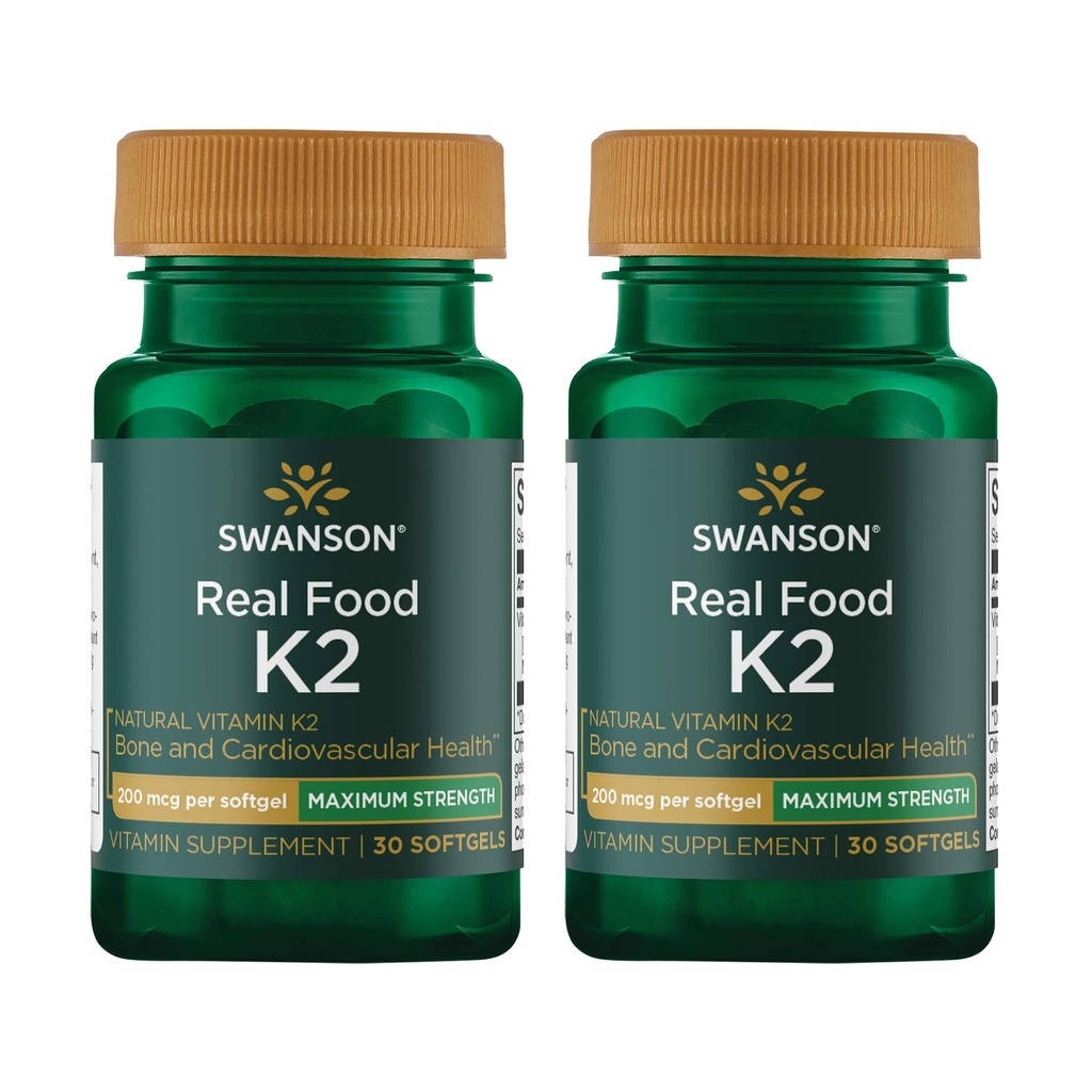 סווונסון כוח מקסימלי ויטמין K2 (Menaquinone-7)-Vitamin תוסף תמיכה Cardiovascular ו- Bone Health-Made מ-nto כדי לעזור Regulate Calcium (30 Softgels, 200mcg כל אחד) (2 Pack)