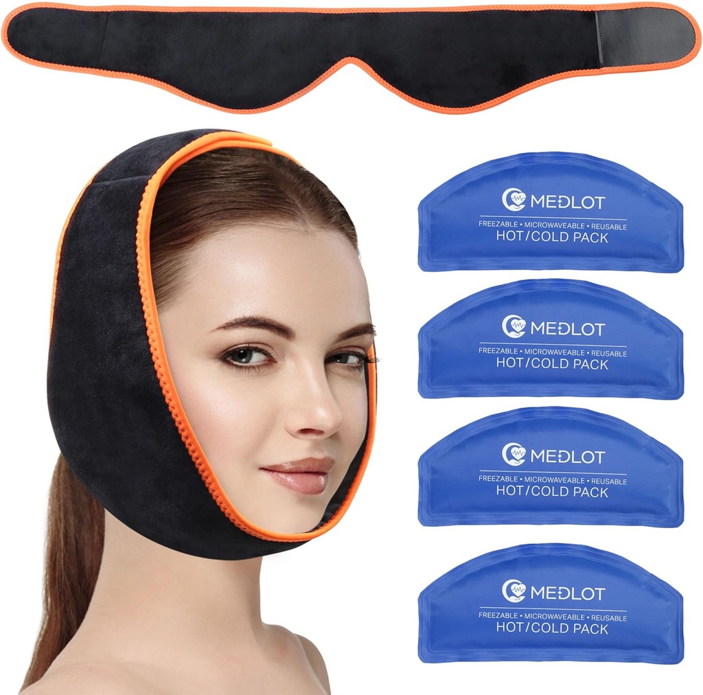 Face Ice Pack Wrap for TMJ, שיני חוכמה, עם 4 Reusable Hot Therapy Gel Packs, כאב הקלה עבור Chin, ראש, Jaw, אוראלי ניתוח פנים, שיניים Implants