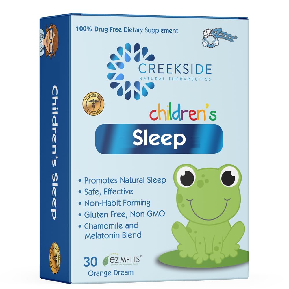 Creekside Naturals Children's Sleep, with Melatonin and Chamomile, Zero Sugar, Vegan, Pediatrician Formulated, Orange Dream Flavor, 30 EZ Melt Tablets