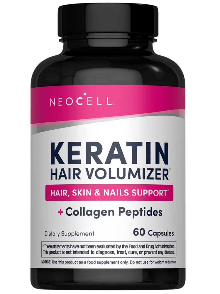NeoCell Keratin Hair Volumizer עם Collagen, Amla לחלץ ויטמין C, שיער ועור תוספת, קפסולה, 60 ספירה, 1 בקבוק
