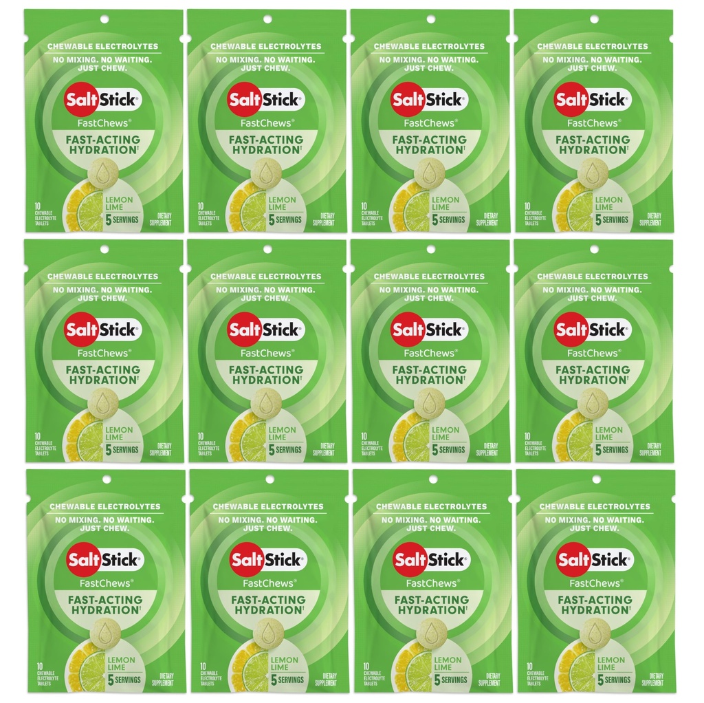 SaltStick Electrolyte FastChews Chewable Tablet, לימון Lime, 120 ספירה, 12 חבילות של 10 טבליות כל אחד