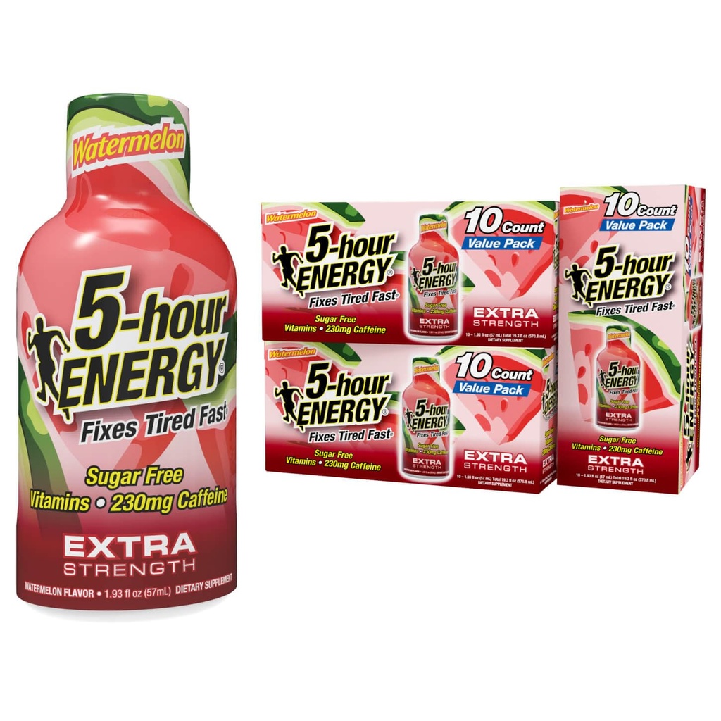 5 שעות ENERGY תוספת אנרגיה נורה, Watermelon Flavor, 1.93 oz., 30 Count, Zero Calories & Sugar-Free 230 מ"ג אנרגיה נורה, Amino Acids & B ויטמינים, תוספי תזונה
