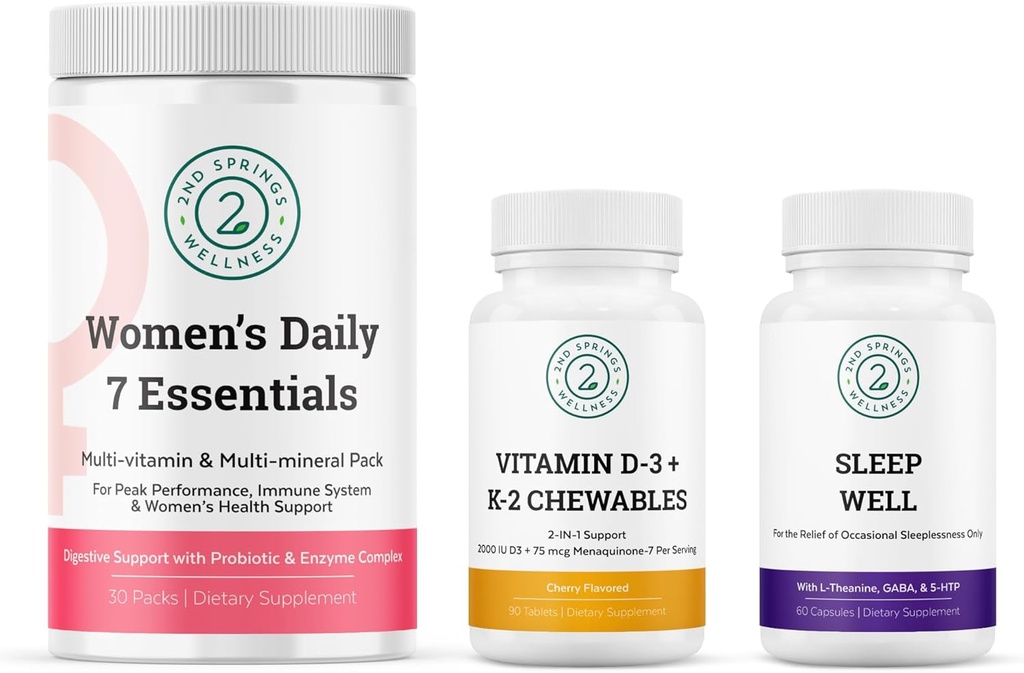 יום האישה 7 Essentials, ויטמין D3 + K2 Chewables & Sleep Well Bundle