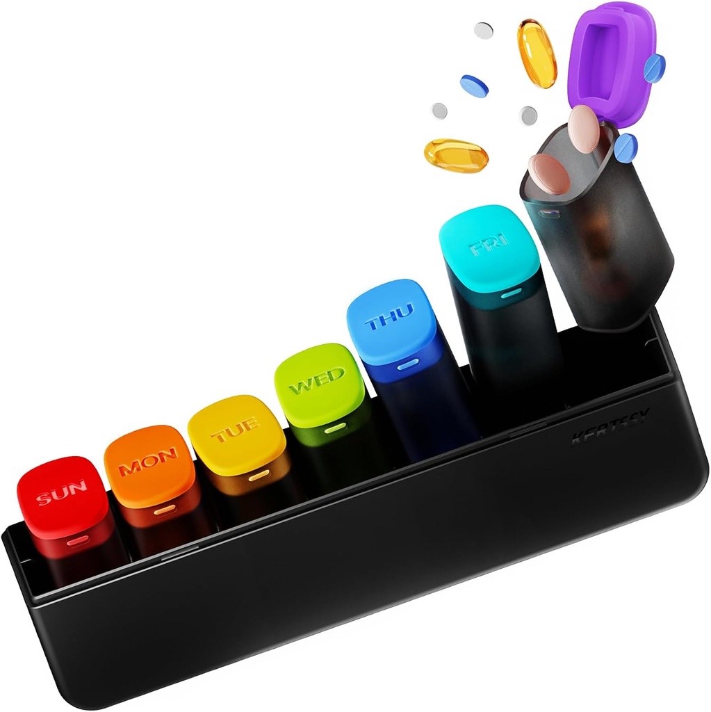 מארגנת גלולת גלולות שבועית 1 פעם ביום - Travel Pill Box 7 Days, Large Medicine Pill Case Container for Daily Medicine תוסף שמן שמן דגים, מארגנת שבוע נייד גלולות Holder Dispenser, Black Black Black