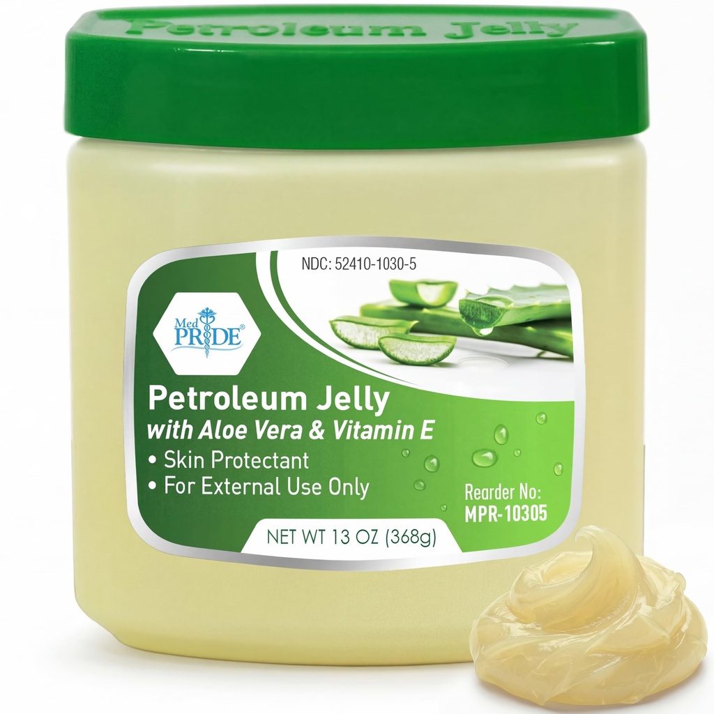 MED PR OilIDE Jelly 13 Oz Tub עם Aloe Vera רפואה ו ויטמין E עבור עור יבש, רש"י, Burns, Chapped Lips, Diaper