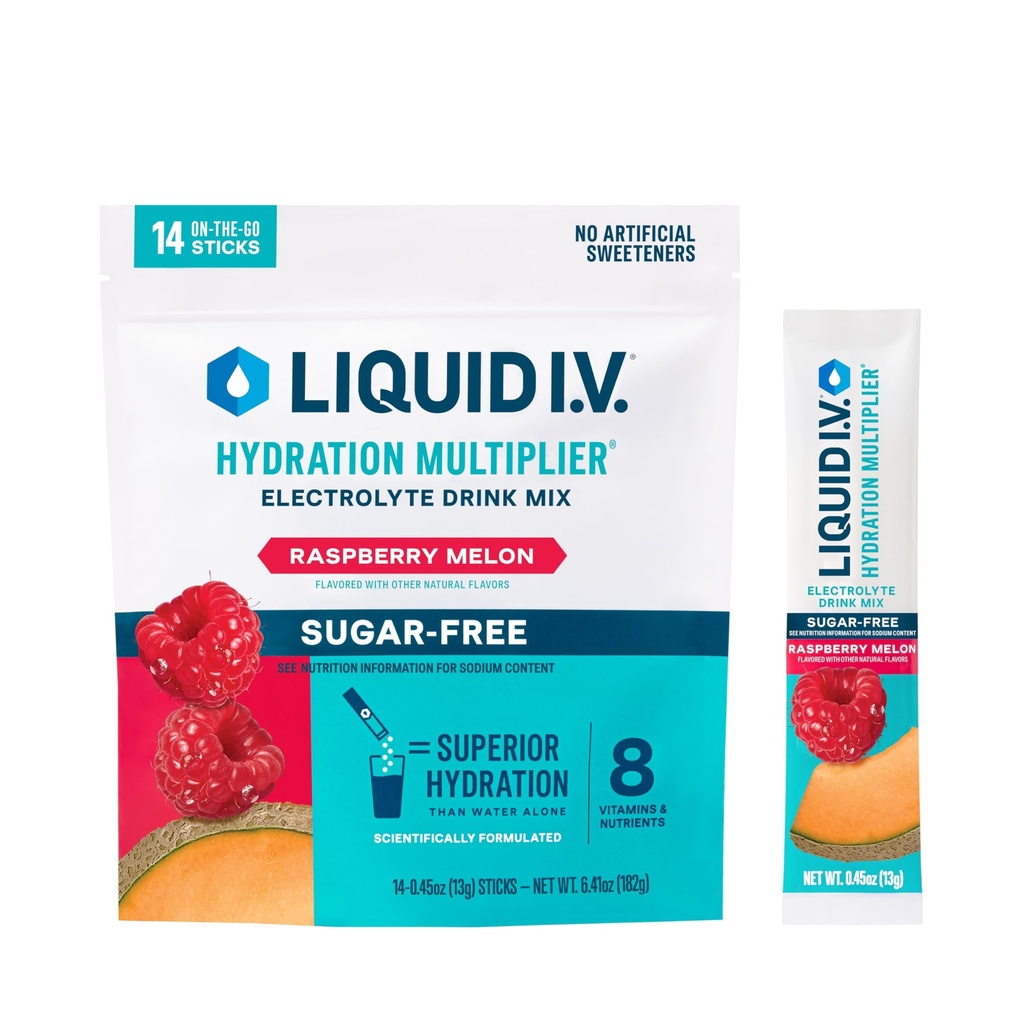 נוזל I.V. hydrotion Multiplier Sugar-Free - Raspberry Melon | אבקת אלקטרוליטה שתי לערבב | 1 Pack (14 משרתים)