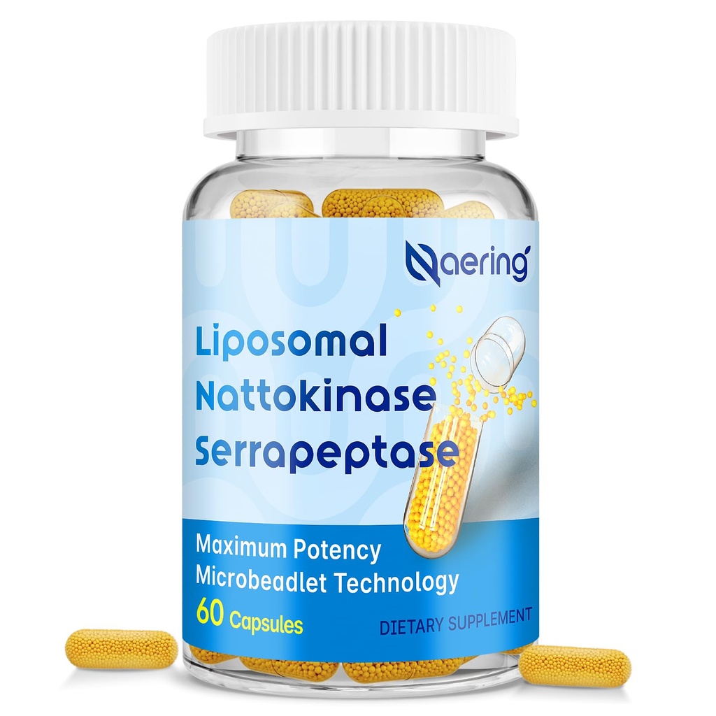 Liposomal Nattokinase 12,000 FU Serrapeptase 360,000 תוסף SPU Enzyme - עשיר עם Synergistic Enzymes ו-Inulin עבור Circulatory, Gut, Digest 60 קפסולות (1בק)