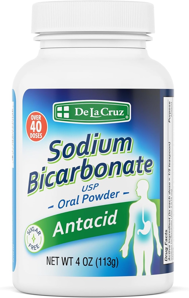 דה לה קרוז Pure Sodium Bicarbonate - USP כיתה ביקרבונט של סודה - 100% Pure Baking Soda - אלומיניום צמחייה חינם עבור לבבורן & Indigestion - ארוז בארה"ב, 4 OZ.