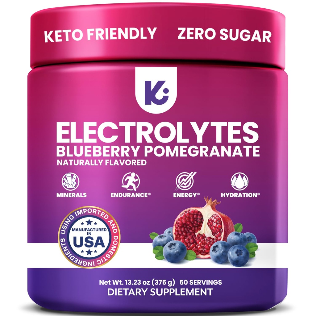 אבקת Keppi Electrolytes - Blueberry Pomegranate Flavor 50 משרתים - No Sugar hydrotion תוסף עם Potassium, Magnesium, Sodium - Keto, טבעוני, מהיר ידידותי, Zero Calorie אלקטרוליטה שתיה