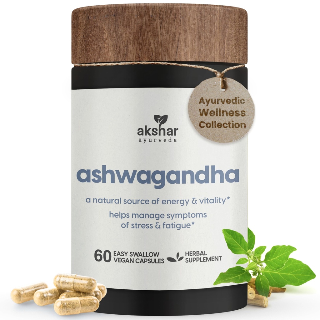 AKSHAR Ayurveda - Ashwagandha קפסולות עם Ashwagandha Root Extractt andאבקה - תמיכה צמחית אדוגנית - טבעונית חינם Ashwagandha תוספי ( Count 60)