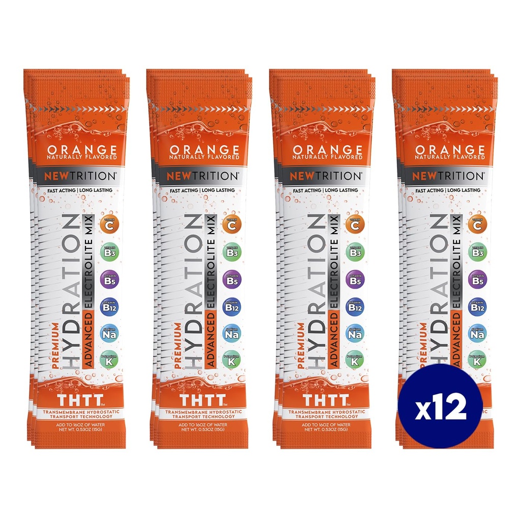 אבקת הידרה, כתום Pack של 12 ערכות אבקה אלקטרוליטית, באופן טבעי השקוע חבילות מים, Fast Acting hydrote אלקטרוליטים עם ויטמין B & C, אנרגיה & התאוששות