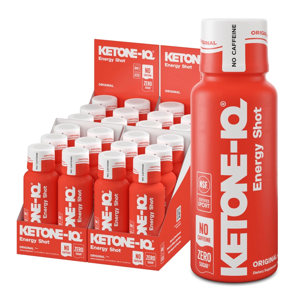 Ketone-IQ No Caffeine Exogenous Ketones Energy Shots - 24 Pack of Caffeine Free Energy Drinks with 10g Ketones - Sugar Free, Salt Free, All Natural (מקור)