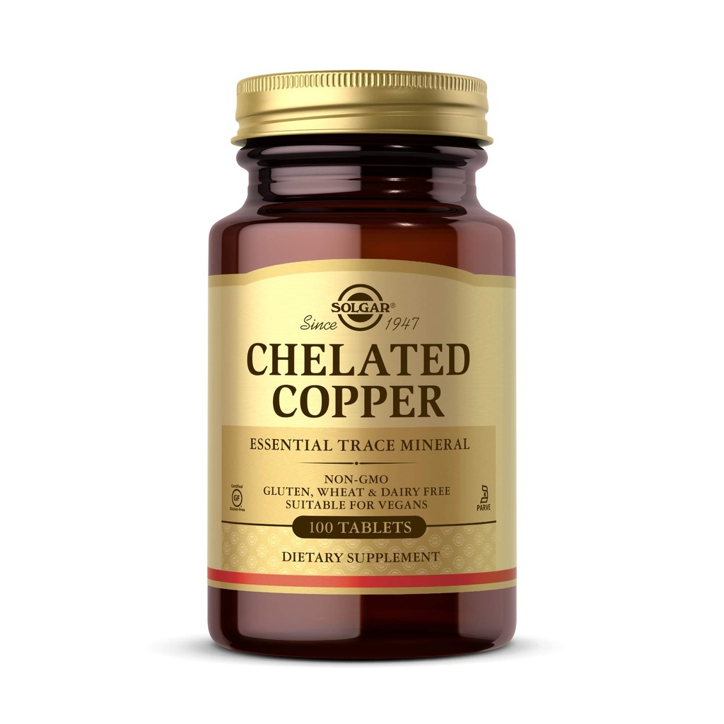 Solgar Chelated Copper, 100 טבליות - Essential for Collagen Formation - Highly Bioavailable Form - תומך ב- Connective Tissue - Non-GMO, טבעוני, Gluten Free, Milk, כשר - 100 משרתים