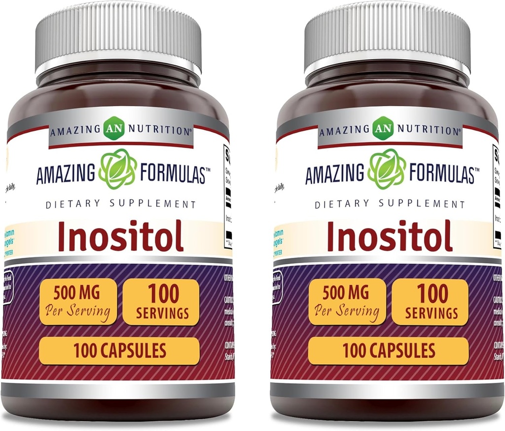 תוספת מדהימה של Inositol תוסף | 500 Mg Per Serve | 100 קפסולות | Non-GMO | Gluten Free | Made in USA | Pack of 2