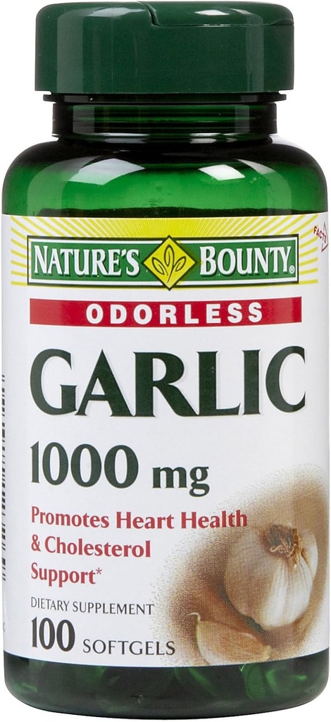 התוסף של Nature's Bounty Garlic, תומך בפונקציות Circulatory, 1000 מ"ג לשחרר Softgels, 100 Count, Pack of 3