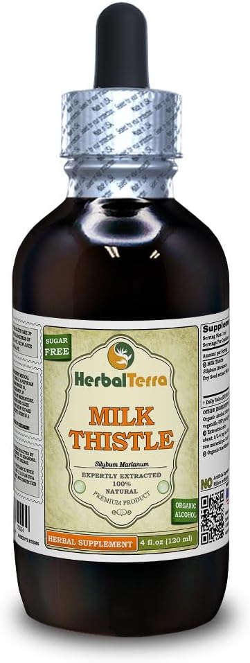 חלב Thistle (Slybum Marianum) Tincture, אורגני Dried Seeds Extractds Extractds (שם בדוי: HerbalTerra, Proly Made in USA) 4 fl.oz (120 מ"ל)